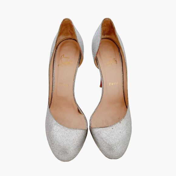 Christian Louboutin Helmour 100 Pumps EU 40 US 10 Silver Glitter High Heels - Picture 2 of 14